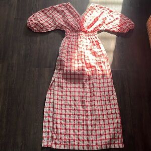 Mara Hoffman White and Red Gingham Cotton Maxi Dress